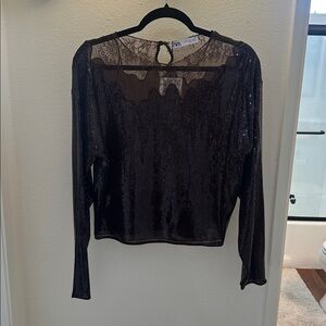 NWT Zara Shimmering Black Sequin Blouse